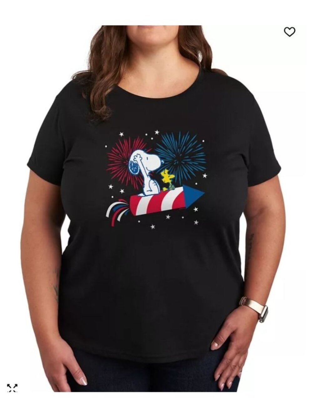 Snoopy Fireworks Tshirt Womens 2XL Black Instant‎ Message Holiday Summer